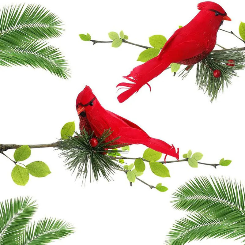 10er Set CosyHome Kunstvögel in Rot mit Kiefernzweigen zur Dekoration für Weihnachten und Hochzeiten - Bild 2