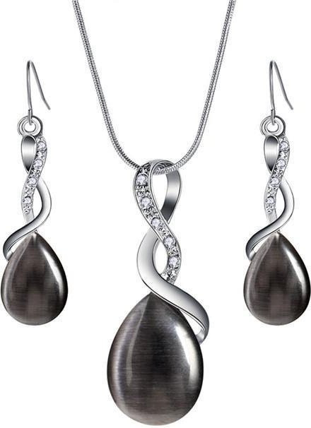 Schmuck-Set Ohrringe und Halskette, Kupfer, Schwarz, Diamant, Zirkonia, Damen - Bild 1