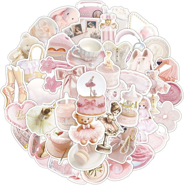 50 wasserfeste Ballett-Stil Aufkleber in Rosa aus PVC für Mädchen von Anime Worlds Store zur Dekoration von Notizbüchern, Laptops und Telefonen - Bild 1