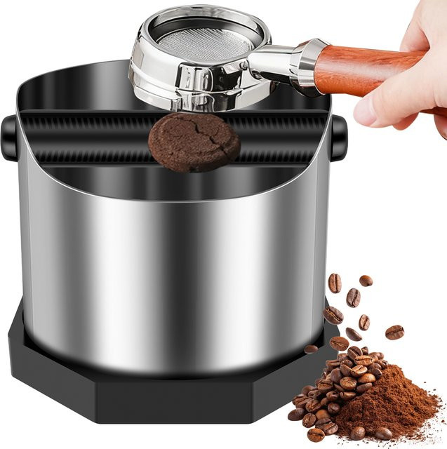 Willstar Espresso-Klopfbox aus Edelstahl in Silber mit rutschfestem Gummiring und rundem Design - Bild 1