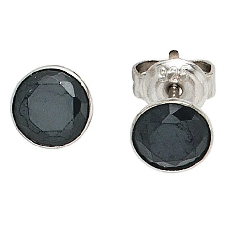 Colfem Ohrstecker 925 Silber, Zirkonia, schwarz, rund - Bild 1