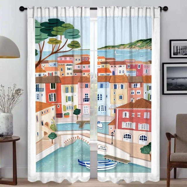 Reisen Moderne Wohnzimmer Vorhänge 2er Set Verdunkelungsvorhang Trennvorhänge für Küche und Halloween Dekoration, B: 50 cm, H: 70 cm - Bild 1