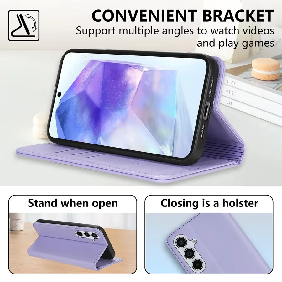 Lederhülle mit magnetischem Kartenfach für Samsung Galaxy A05s A07 A15 A16 A17 A35 A36 A37 A55 A56 A57 in Purple - Bild 3