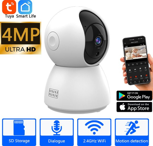 ZUIDID Tuya Smart Mini WiFi IP Kamera HD 4MP, Drahtlose Indoor Überwachungskamera mit automatischem Tracking in Weiß - Bild 1