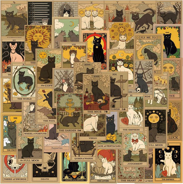 Rspctou Katzen-Tarot Graffiti-Aufkleber, Vintage, Gotischer Stil, 10 Stück - Bild 1