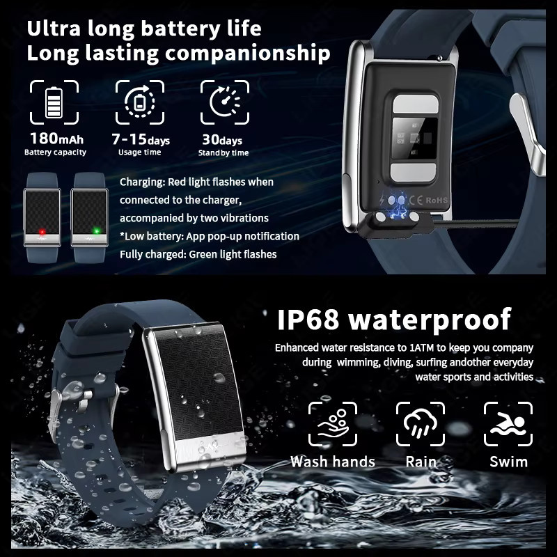 LIGE Smart-Armband ohne Bildschirm mit EKG, PPG, Herzfrequenz, Blutdruck, Stressmessung und Temperaturanzeige, wasserdicht, Unisex Fitness Tracker mit SOS-Funktion - Bild 4