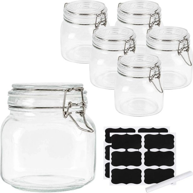 Relaxdays Einmachgläser 6er Set aus Glas in Transparent mit Bügelverschluss, 750 ml - Bild 1
