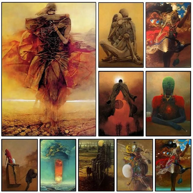 DIY Malset nach Zahlen mit surrealistischem Kunstwerk von Zdzislaw Beksinski, abstraktes Ölgemälde von KAYOU in Mehrfarbig, rechteckige Wanddekoration - Bild 1