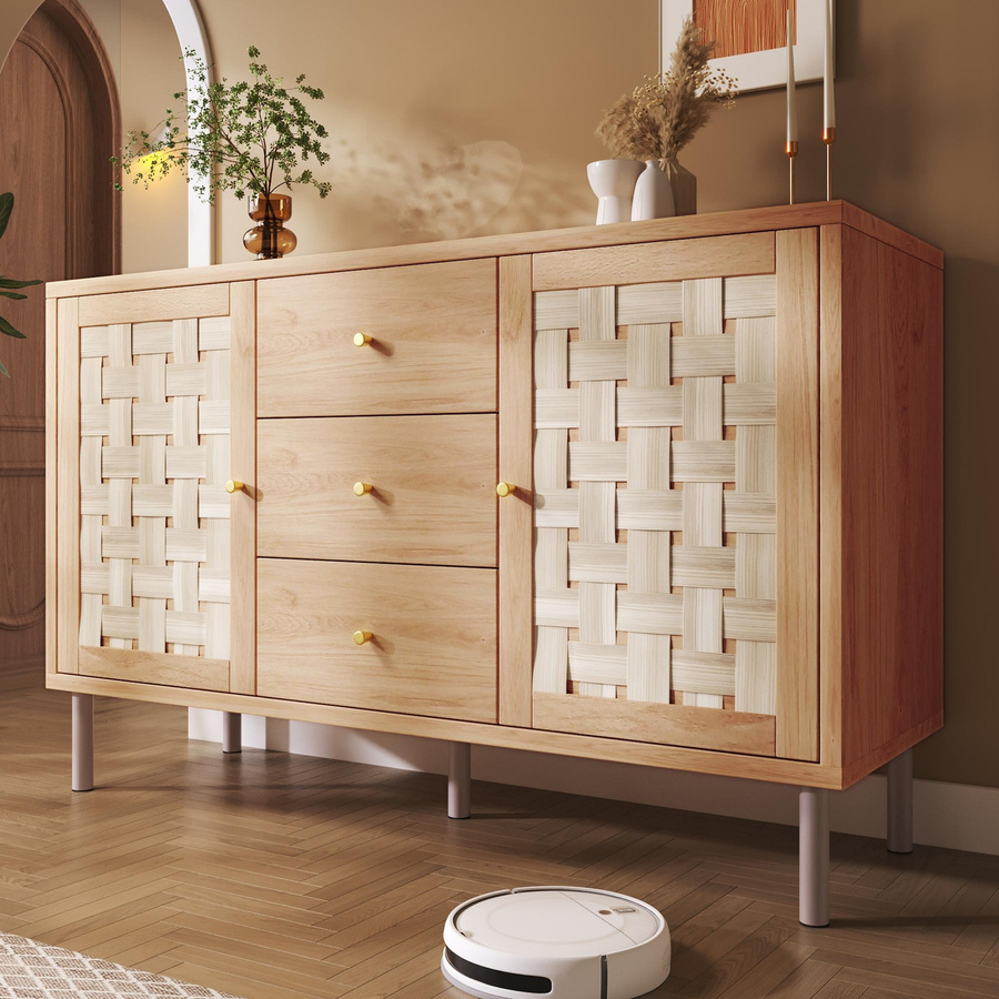 Landhaus-Kommode von AB Store in Eiche Optik mit 2 Türen und 3 Schubladen, Farbe Braun/Beige, B/T/H: 120 x 40 x 70 cm - Bild 2