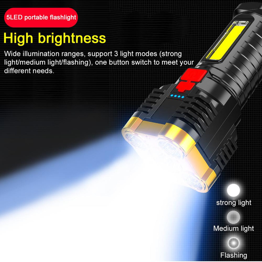 TOMTOP JMS LED-Taschenlampe mit USB-Ladefunktion und Seitenlicht, Silber - Bild 10