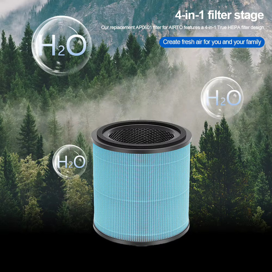 APWIKOGER Ersatzfilter AP0601-RF für AIRTOK Luftreiniger, 4-stufiger echter HEPA-H13 Filter, Blau - Bild 2
