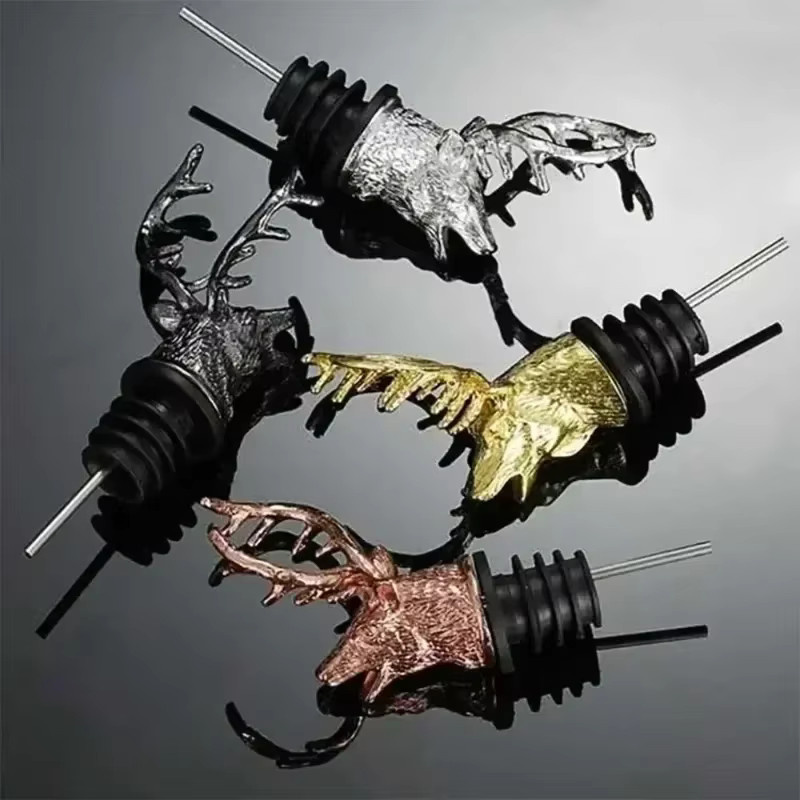 Weinausgießer aus Zinklegierung in Silber mit Hirsch- und Elchkopf-Design für dein Barzubehör - Bild 6