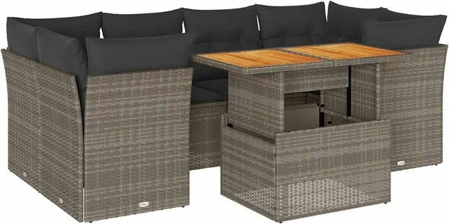 vidaXL 7-teilige Garten-Sofagarnitur in Grau aus PE-Rattan und Akazienholz mit Sitzkissen und Tisch - Bild 1
