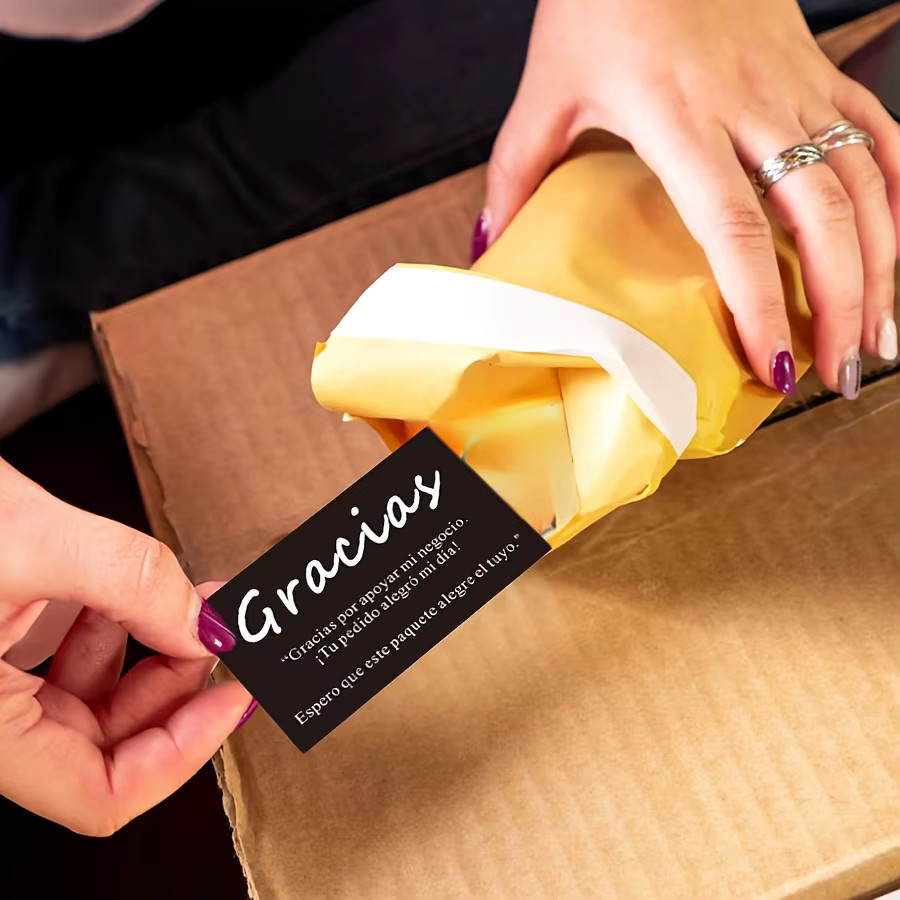 100 Stück Gracias Dankeskarten in Schwarz für dein Kleinunternehmen als professionelle Bestellbeilagen aus Papier - Bild 3