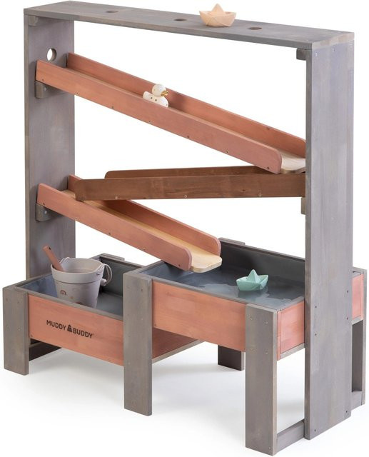 MUDDY BUDDY Aqua Tower Wasserbahn aus Zypressenholz warmgrau puderrosa - Bild 1