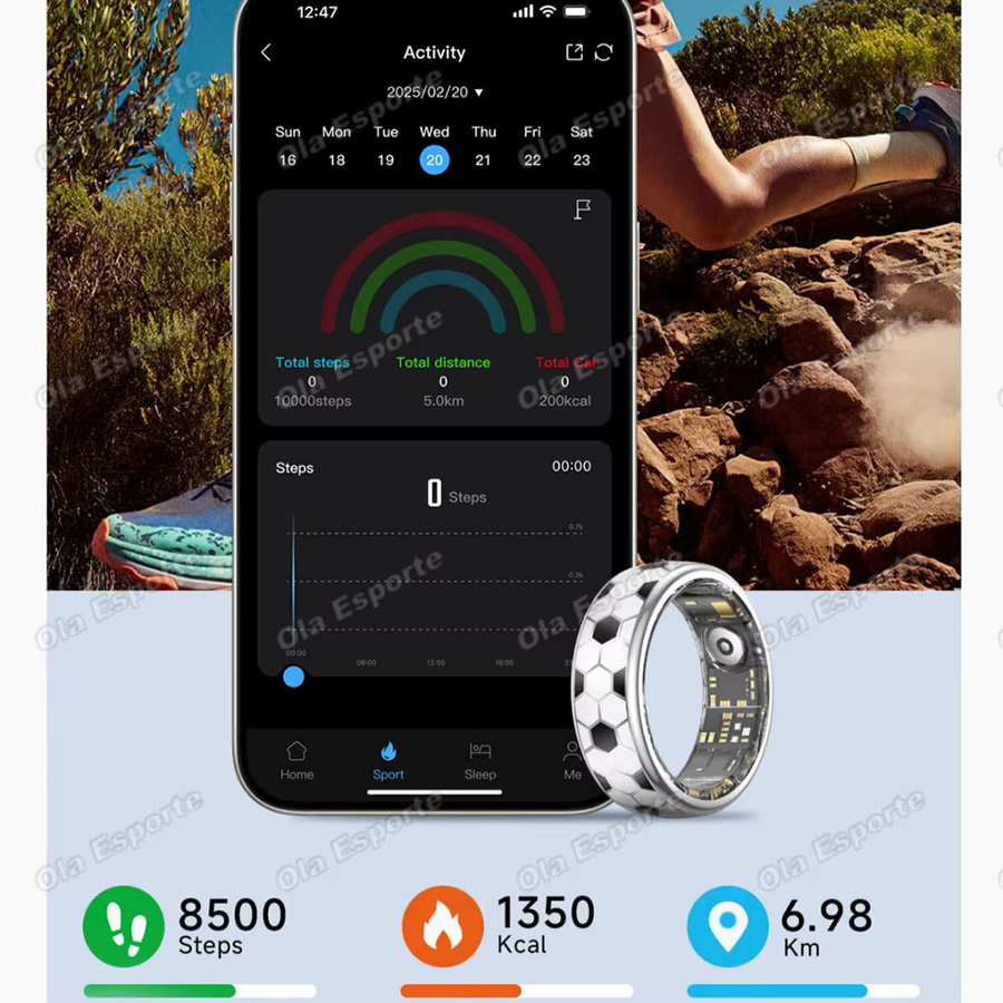 Ola Esporte Smart Ring mit Vibrationsalarm, Herzfrequenz- und Schlafüberwachung, wasserdicht, Unisex - Bild 3