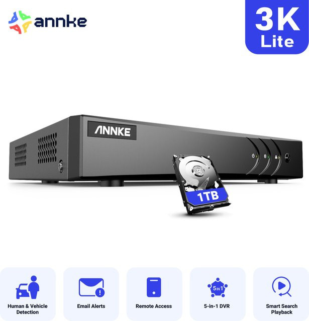 ANNKE 5MP Lite 8CH HD Video Überwachung DVR mit PIR Bewegungserkennung, 5IN1 H.265 Digital Recorder für 2MP 3MP IP CCTV Kameras, Schwarz - Bild 1