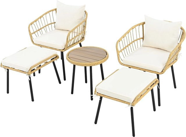 okwish Garten-Essgruppe 5-teilig aus Rattan in Naturfarben mit modernem Design - Bild 1