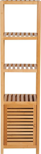 HOMCOM Badschrank aus Bambus in Natur mit 3 offenen Fächern und Türen, B/T/H: 36 x 33 x 140 cm - Bild 1