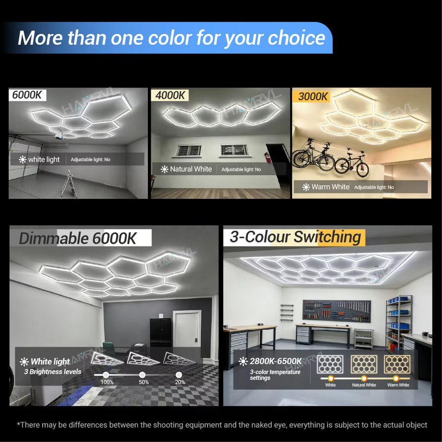 HAMRVL Sechseckige LED-Deckenleuchte im Wabenröhren-Design, dimmbar mit CCT Farbwechsel (3000K/4000K/6000K), Weiß - Bild 2