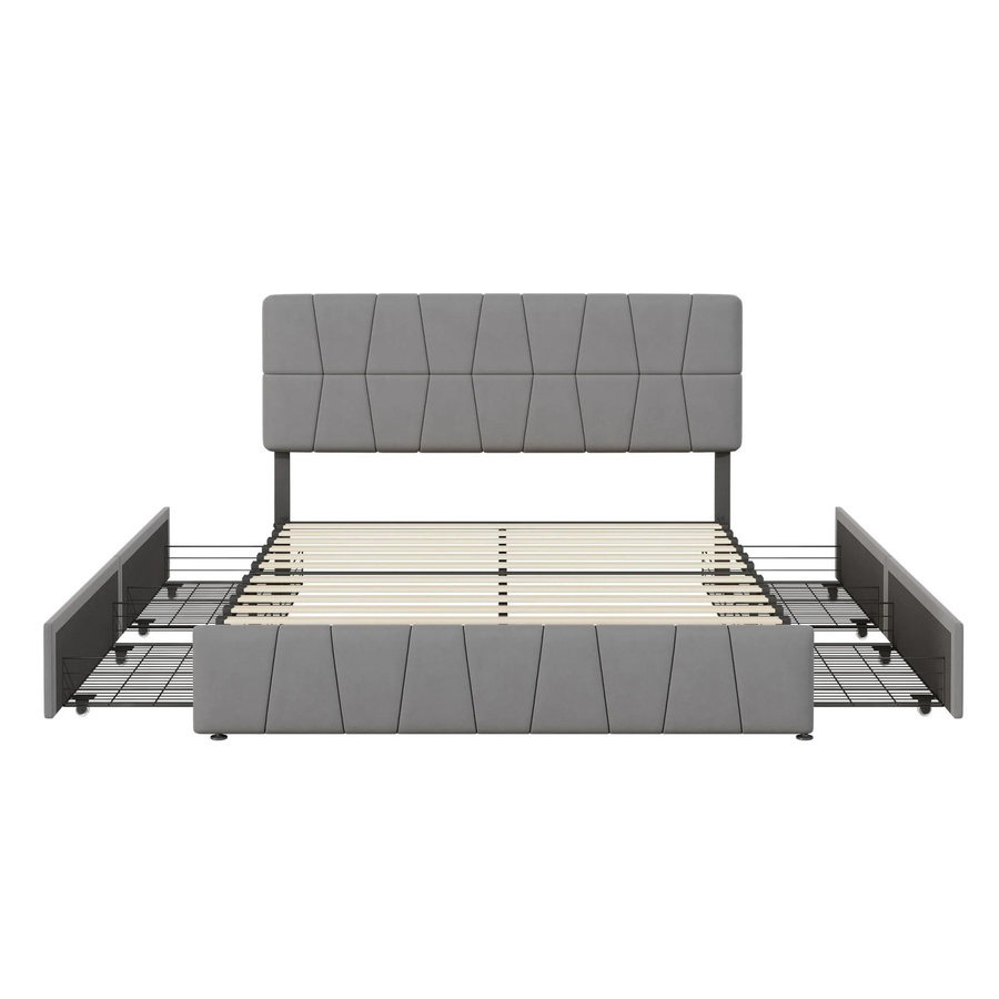 PXloue Doppelbett mit 4 Schubladen in Grau aus Samt und Metall, B/T/H: 160 x 200 x 104 cm - Bild 2