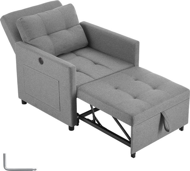 tectake Schlafsessel 3in1 als Sessel, Lounger oder Gästebett in Grau mit Stahlgestell, B/T/H: 82 x 80 x 86 cm - Bild 1