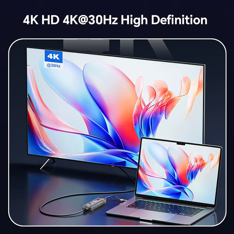 ASOMETECH 6 in 1 USB-C Hub mit HDMI 4K, TF-Slot und 100W PD für MacBook Pro, Laptop und Tablet, USB 3.0 Adapter in Transparent-Optik - Bild 4
