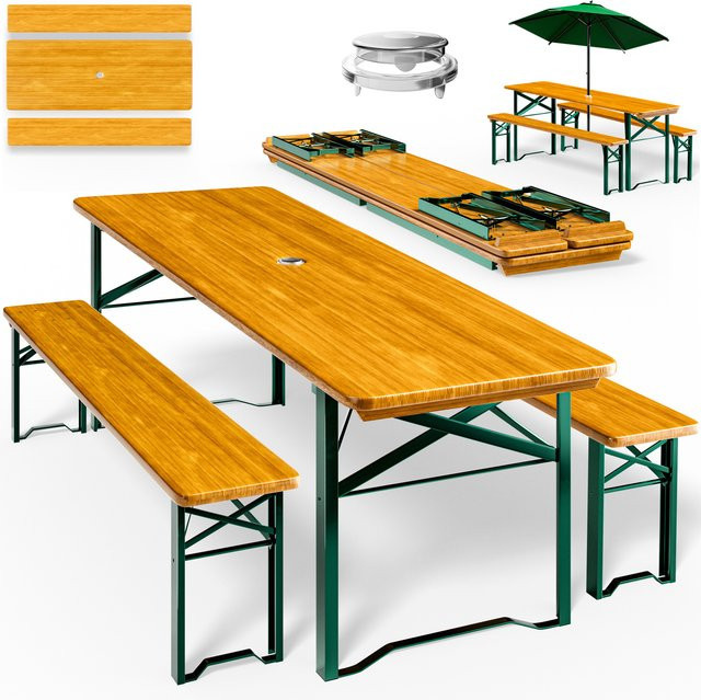 Casaria Bierzeltgarnitur 3-teilig klappbar in Braun aus Holz und Stahl für 8 Personen, Breite: 170 cm - Bild 1