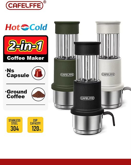 Cafelffe Manuelle Espressomaschine für NS-Kapseln und gemahlenes Kaffeepulver, Schwarz, Tragbare Kaffeemaschine für Heiß und Kalt, Ideal für Camping und Wandern - Bild 1