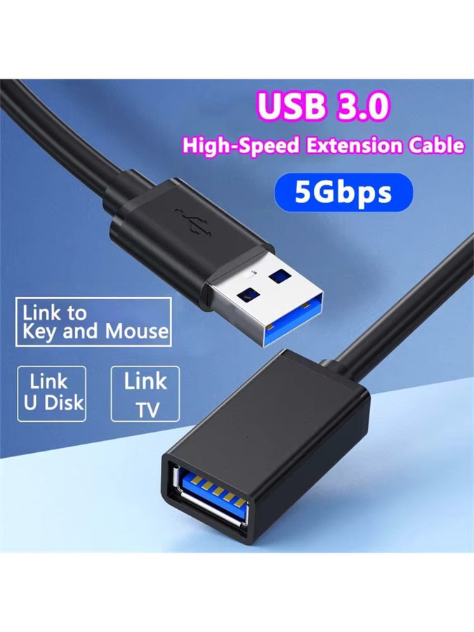 USB 3.0 Verlängerungskabel Schwarz für PC, Laptop, TV und SSD, USB-A Stecker auf Buchse - Bild 4