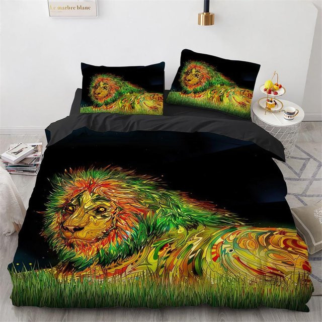 Bettwäsche-Set mit 3D-Tierprint Fuchs Drache Wolf Tiger in Multicolor, Polyester mit Reißverschluss, B/H: 135 x 200 cm - Bild 1