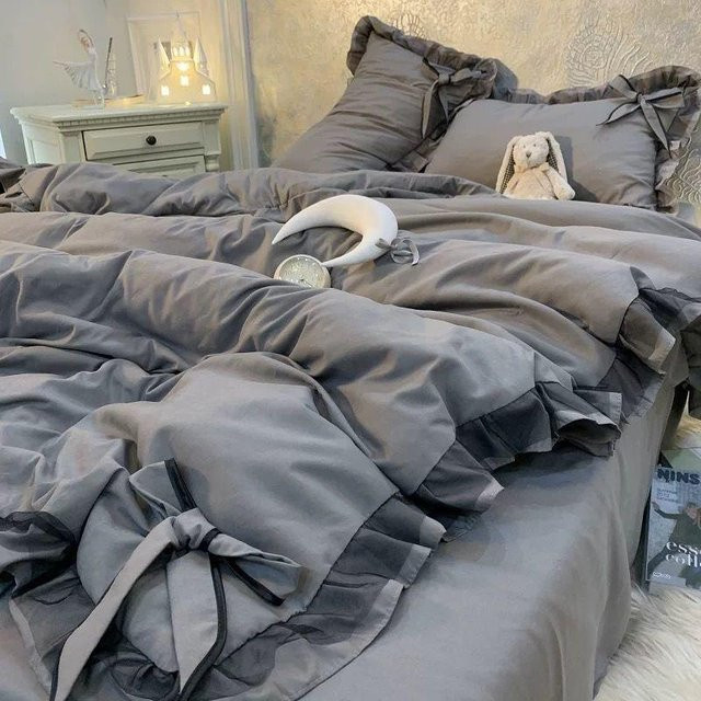 Bettwäscheset Bin Chi Textiles mit Schleifen-Design in Grau und Weiß, 4-teilig, B/H: 220 x 240 cm - Bild 1