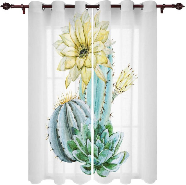 Dekorativer Vorhang mit Kaktus- und Blumenmuster von Super Six, halbtransparent, Mehrfarbig, Breite: 135 cm, Höhe: 60 cm - Bild 1