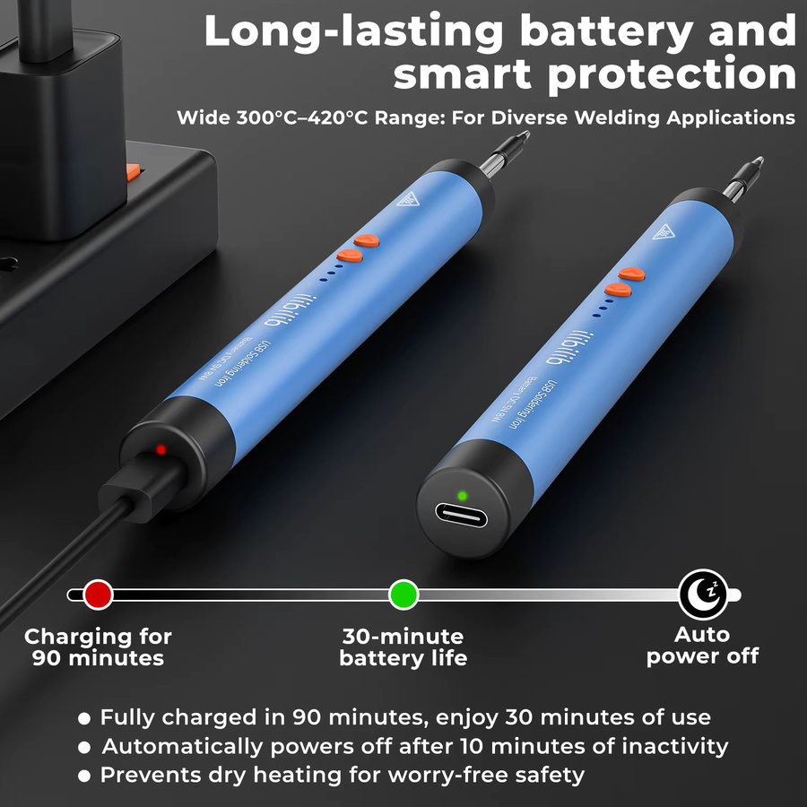 ILIBILIB HX8 Kabelloser USB-Lötkolben in Blau mit Akku, 8W, 300-420 °C - Bild 3