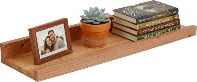 Relaxdays Wandregal aus Walnussholz Natur in Braun, B/T/H: 60 x 15 x 5 cm - Bild 1