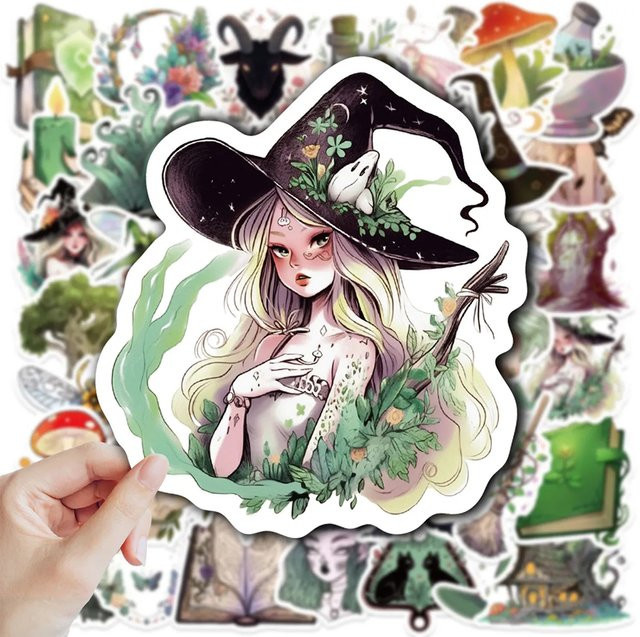 Rspctou Retro Cartoon Wald Hexen Graffiti Aufkleber, wasserdichte Gothic Sticker für Skateboard und Laptop, Mehrfarbig - Bild 1