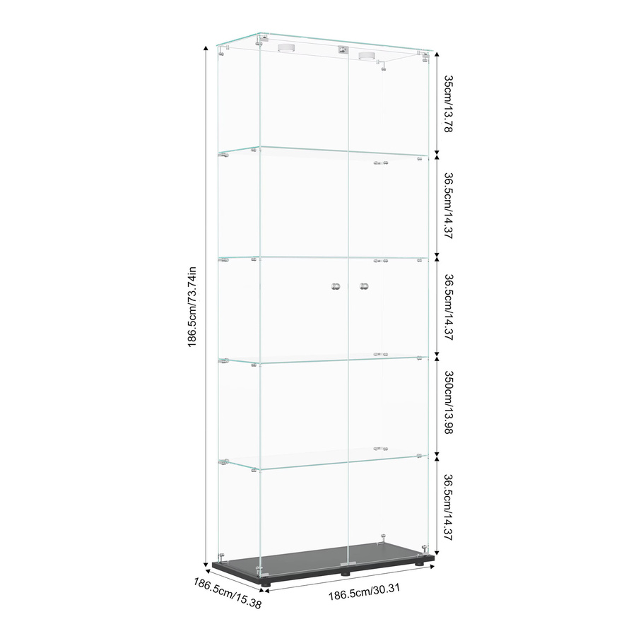 Rosahqnda stehende Glasvitrine in Schwarz mit 5 Glasböden, 2 Glastüren, LED-Beleuchtung und Schloss für dein Wohnzimmer - Bild 5