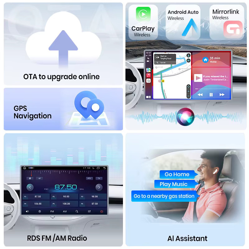 Junsun Wireless CarPlay und Android Auto Multimedia Radio für Renault Dacia Duster Sandero Captur Xray Logan 2 Symbol Dokker, 7 Zoll, Schwarz - Bild 2