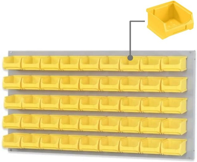 PROREGAL Trägersystem mit grauer Systemplatte und 45 gelben Sichtlagerboxen, H x B: 50 x 100 cm - Bild 1