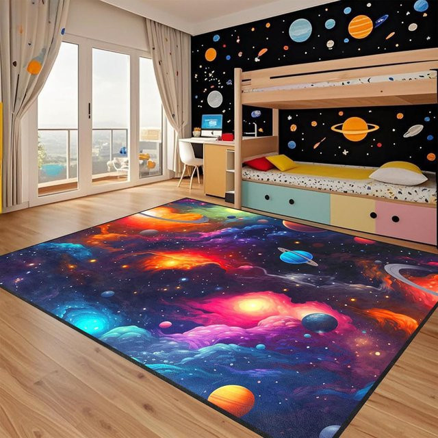 Galaxie Weltraumteppich Living Need Y für Kinderzimmer in Weiß und Multicolour, B/T: 80 x 50 cm - Bild 1