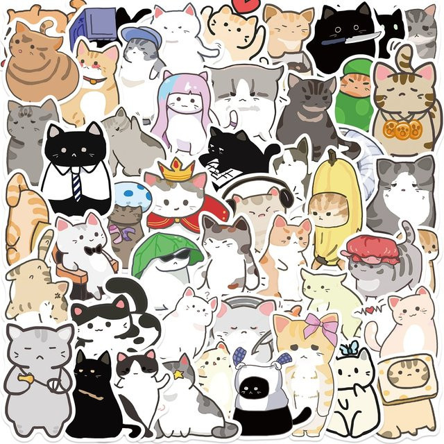 Wasserdichte Katze Meme Graffiti Aufkleber Set in Multicolour für Notebook, Gitarre und Gepäck (55 oder 110 Stück) - Bild 1