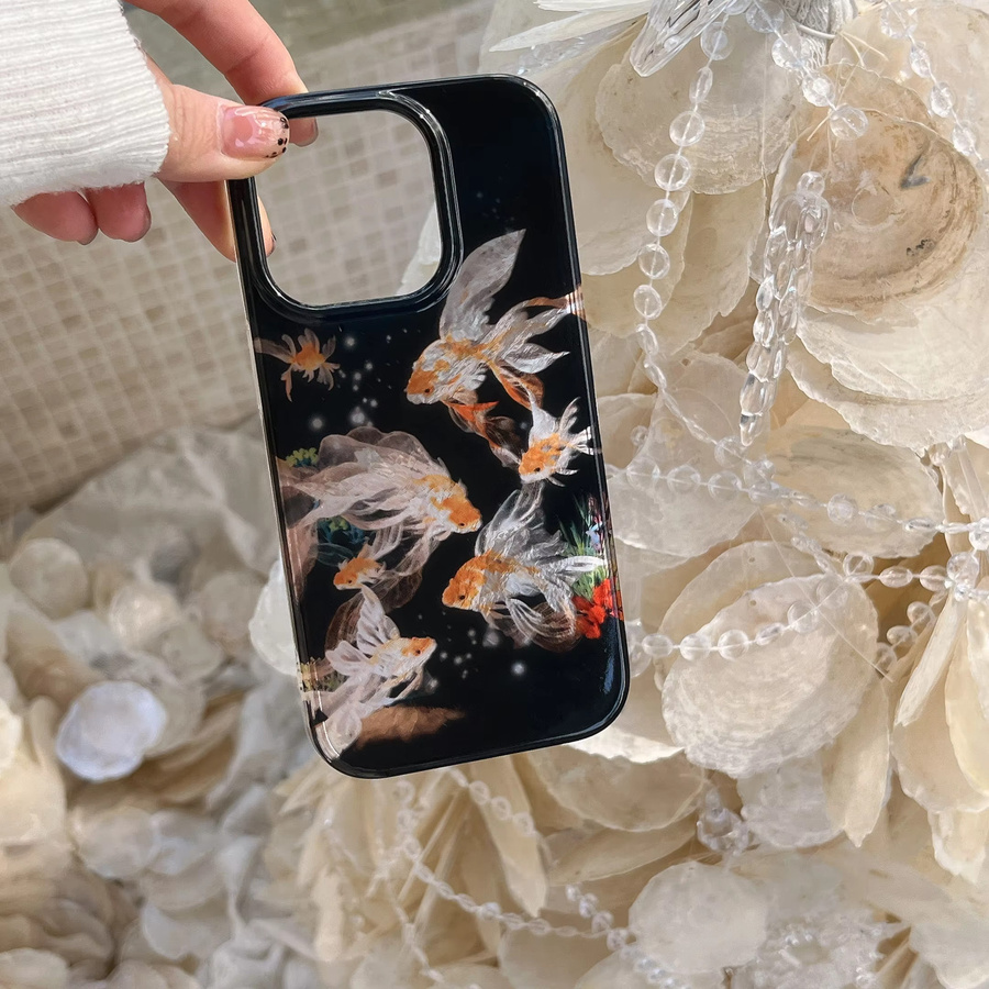 Luckly Koi Goldfish Schutzhülle mit Glanz-Effekt und Gletscher-Textur für iPhone 12 13 14 15 16 17 Pro Max in Schwarz und Lila - Bild 6