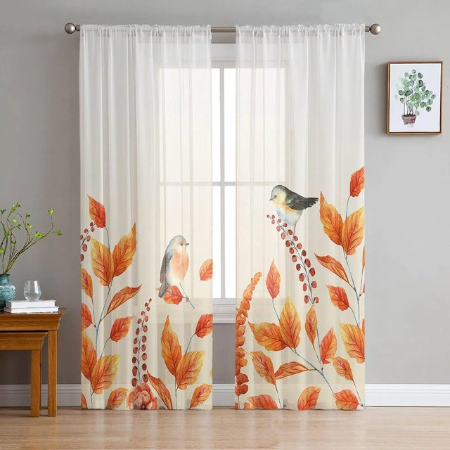 Transparentes Tüll-Fensterdekoration Voile mit Herbst-Motiv von A Family Of Home Textiles, Farbe: Weiß, Breite: 135 cm, Höhe: 114 cm - Bild 1