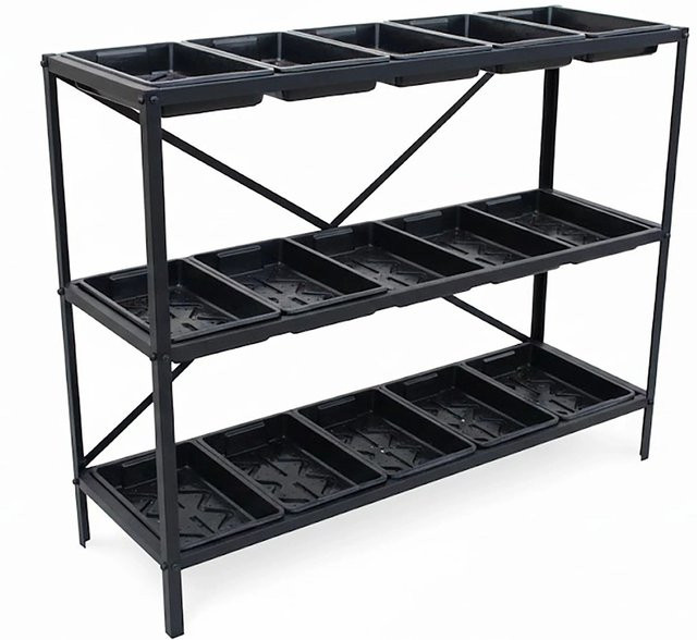 Halls Gestell für Anzuchtschalen mit 3 Sektionen aus Metall in Schwarz, Breite: 119 cm, Tiefe: 40 cm - Bild 1
