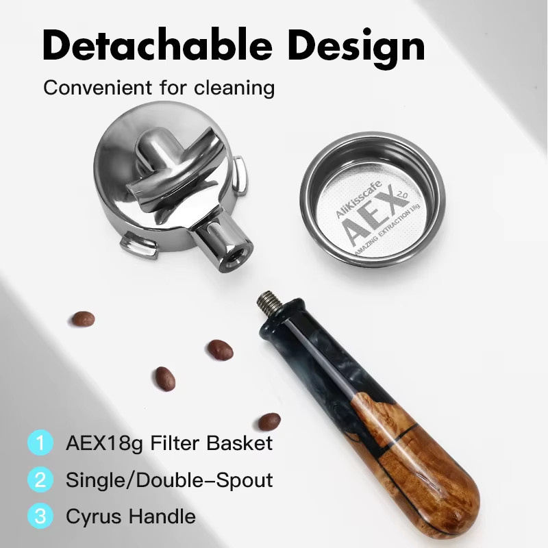 ALIKISSCAFE 58mm Siebträger mit Doppel Auslauf aus Edelstahl in Silber für Hibrew h7 h7a h10a Breville Barista Max Mini Sunbeam Espresso Zubehör - Bild 3