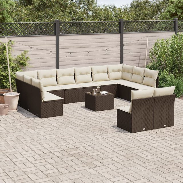 vidaXL 13-tlg. Garten-Sofagarnitur in U-Form aus braunem Polyrattan mit UV-beständigen Kissen - Bild 3