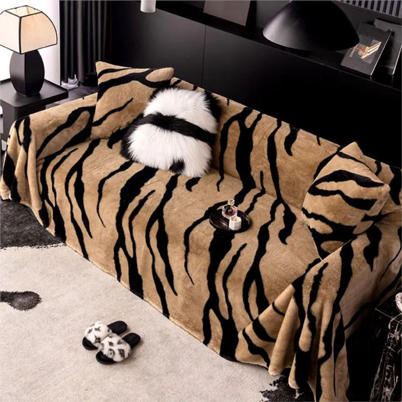 Luxus Leopard Sofa Abdeckung aus Plüsch in Beige, B/B: 180 x 200 cm - Bild 5
