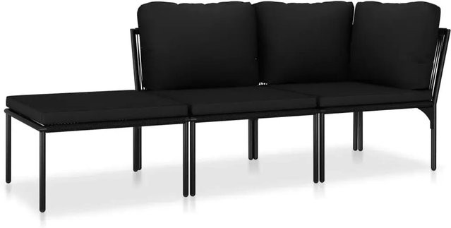 vidaXL 3-teiliges Garten-Lounge-Set in L-Form mit Polstern und Fußstütze, Schwarz/Anthrazit, pulverbeschichteter Stahl und UV-beständiger Polyester-Bezug - Bild 1