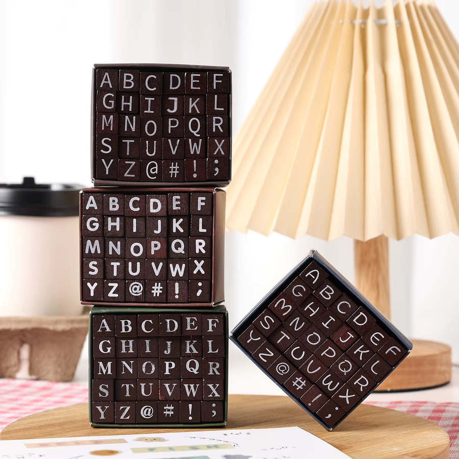 JIANQI 30-teiliges Holzstempel-Set mit englischen Buchstaben und Zahlen in Braun für Scrapbooking und DIY-Kartenherstellung - Bild 2