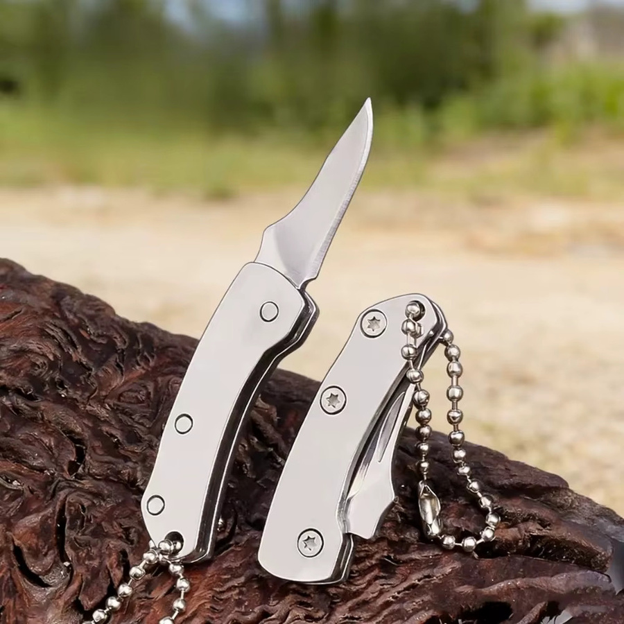 Tragbares Mini-Messer aus Edelstahl in Silber und Weiß für Outdoor, Camping und Reisen - Bild 3